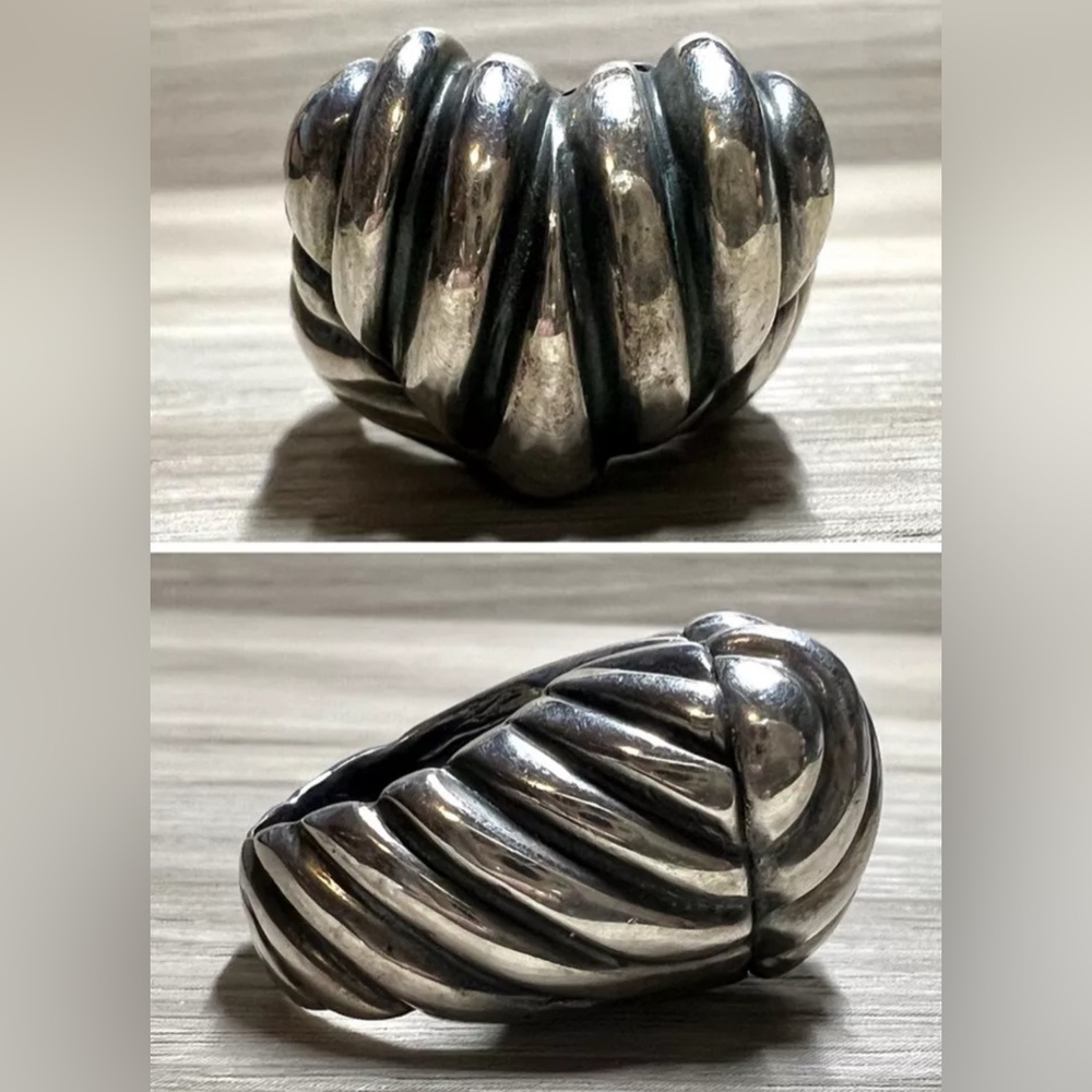 Vintage Designer Dian Malouf Sterling Silver Ribbed Chunky Heart Ring, Size 5.5